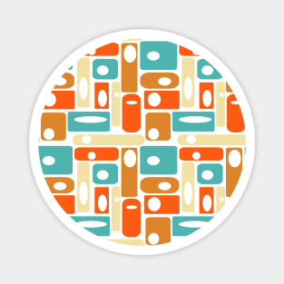 Turquoise Orange Cream Rectangles Mid-century Retro Pattern Magnet